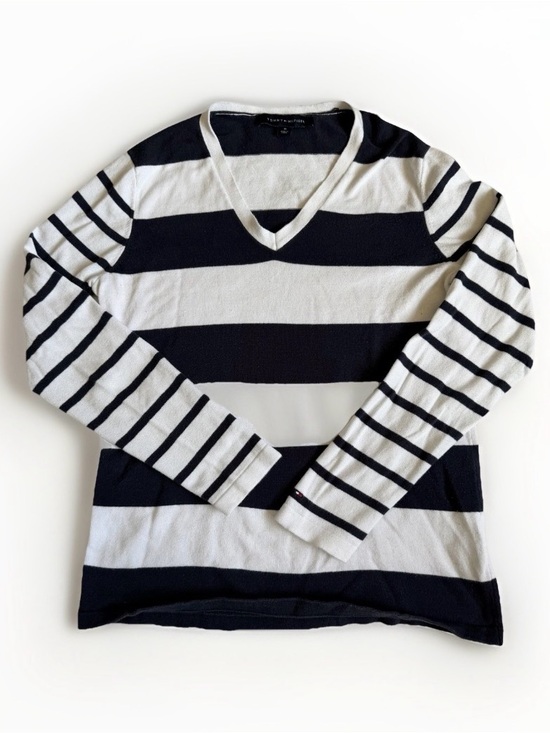 Tommy Hilfiger Sweaters - Tommy Hilfiger M Classic V-Neck Pullover Sweater Navy Blue White 100% Cotton